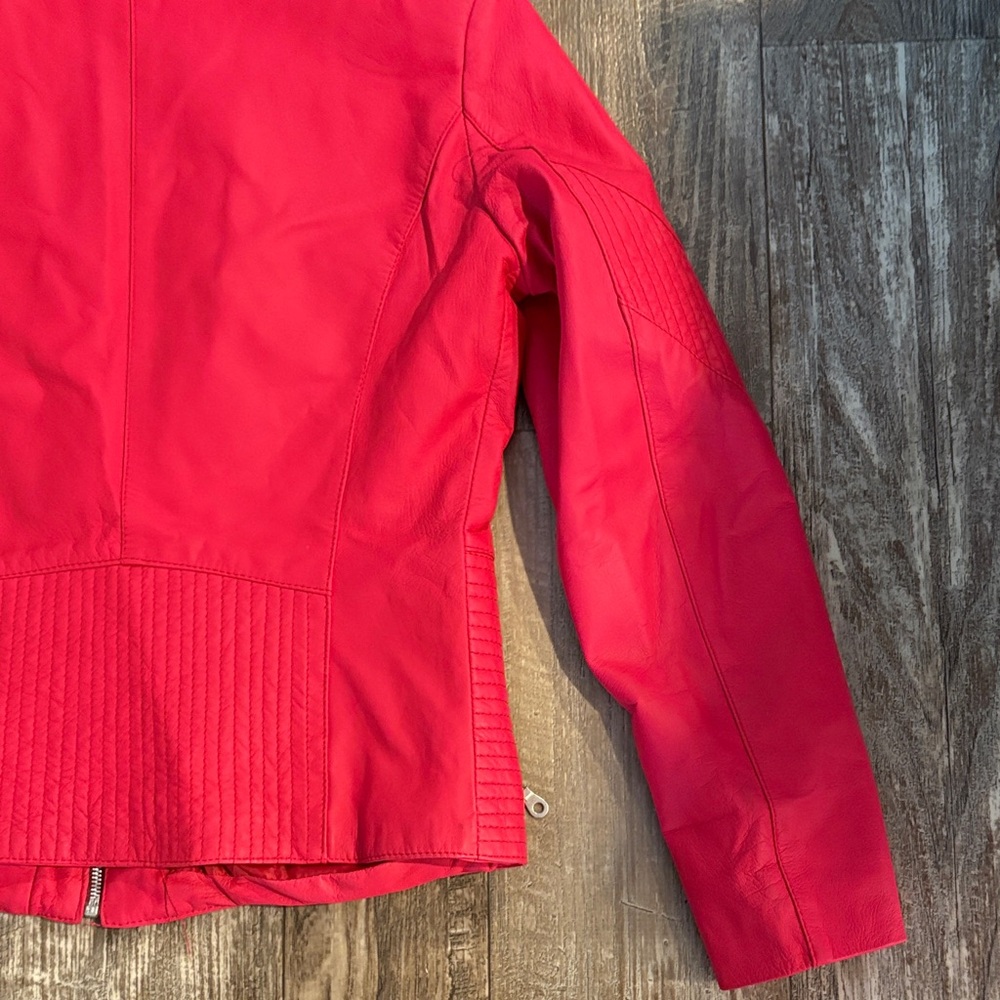 Vera Pelle Hot Pink Faux Leather Moto Jacket with Zipper Accents - Picture 14 of 14